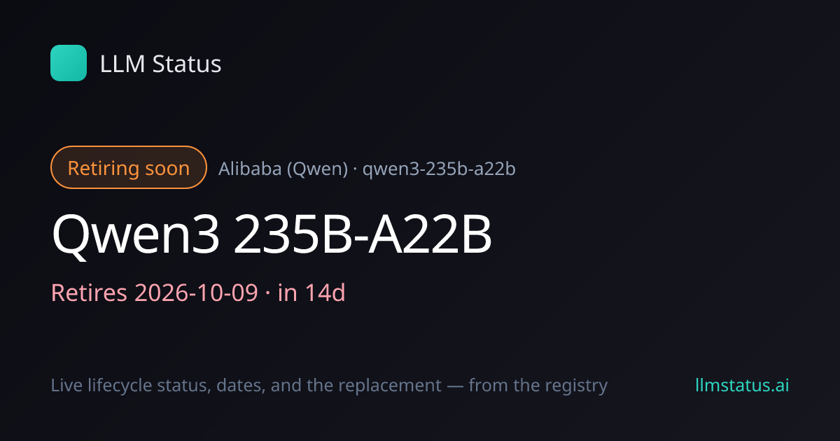 Qwen3 235B-A22B deprecated, retires 2026-10-09