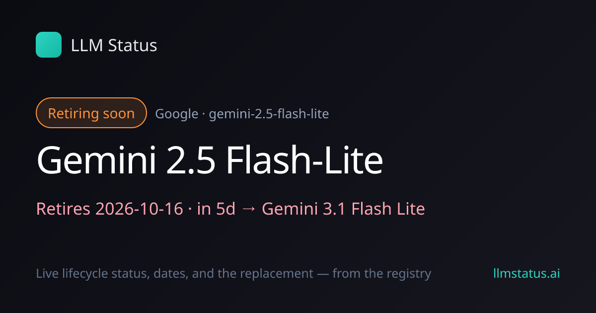 Gemini 2.5 Flash-Lite deprecated, retires 2026-10-16 → Gemini 3.1 Flash Lite